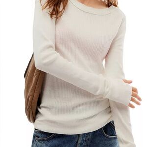 NWT- Free People Care Honey B Crew Neck T-Shirt in Ivory Size S